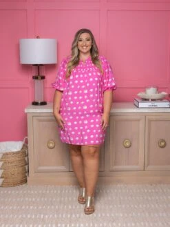 Spotted Print Puff Sleeve Smocked Mini Dress | S - XL