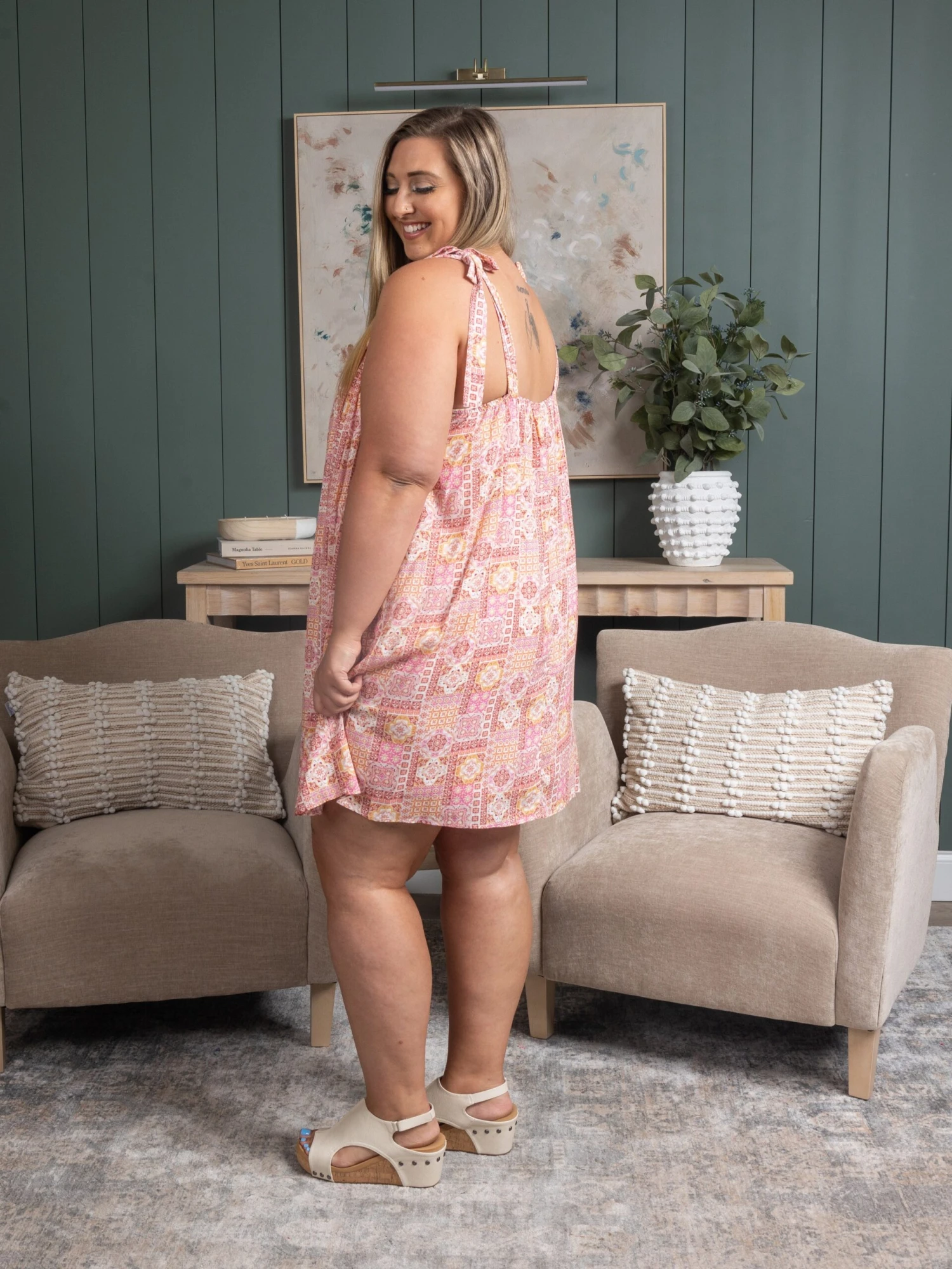 Patterned Tie Strap Dress | S - 3X 2 Patterned Tie Strap Dress | S - 3X - Image 2