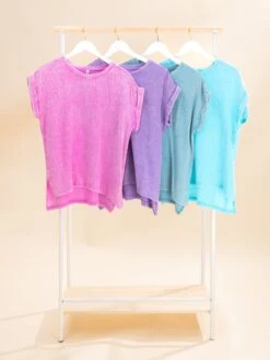 Zenana Woven Double Gauze Acid Washed Short Sleeve Top | S-L -Discount Divas Shop 885e9158b49a48c61ba511152d5889d7