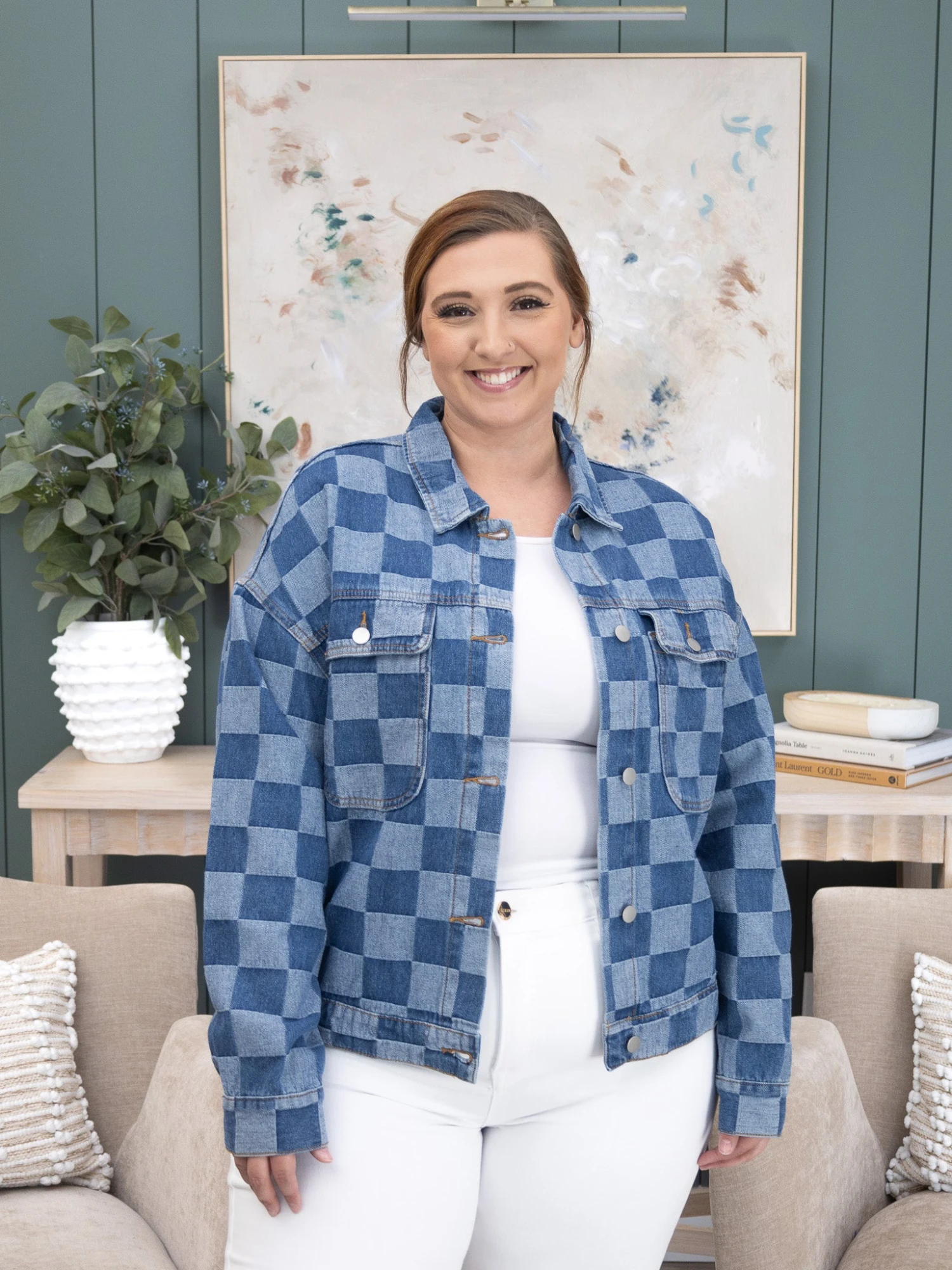 Checkered Patchwork Button Up Denim Jacket | S-2XL 3 Checkered Patchwork Button Up Denim Jacket | S-2XL - Image 3