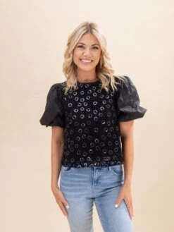 Sequin Crochet Bodice Woven Blouse | S-XL 11 Sequin Crochet Bodice Woven Blouse | S-XL -Discount Divas Shop 8910ff700b9723559ac0732392db075f