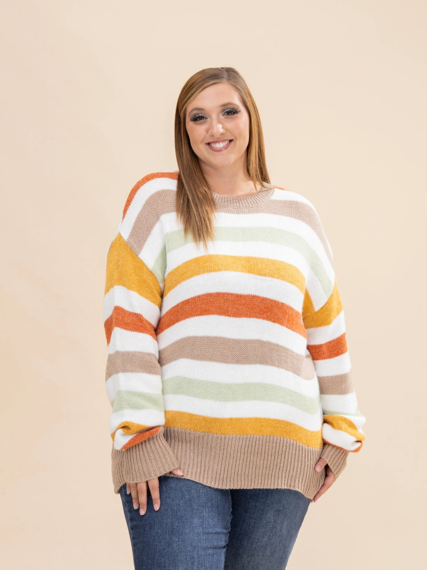 Stripe Drop Shoulder Crew Neck Sweater | S-XL Thanksgiving 1 Stripe Drop Shoulder Crew Neck Sweater | S-XL Thanksgiving