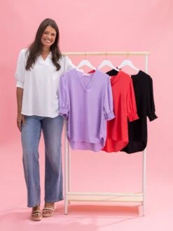 Airflow Dot Smocked Sleeve Top By DD Design | S-3X