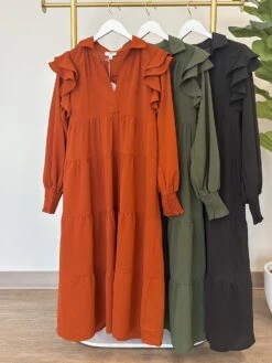 Ruffle Accent Tiered Woven Midi Dress | S - 2XL