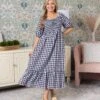 Gingham Print Puff Sleeve Midi Dress | S-L