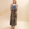 Denim Overall Dress With Leopard Print Detail | S-3XL