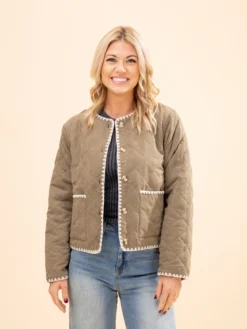Quilted Jacket W/ Contrast Stitch Trim | S-L