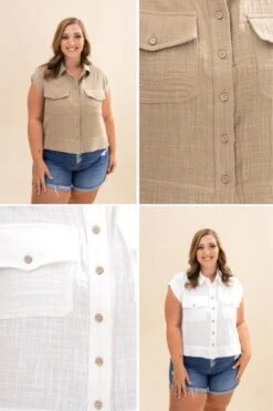 Cotton Gauze Cap Sleeve Blouse | S-L