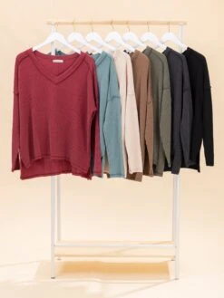 Zenana Raised Rib Long Sleeve Hi Low V-Neck Top | S/M-L/XL -Discount Divas Shop 8cc27730cc0b7eed599513bf4e8d3b2e