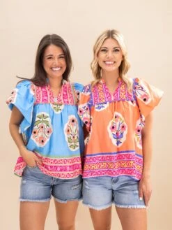 Floral Border Embroidered Blouse | S-2XL Bright & Bold