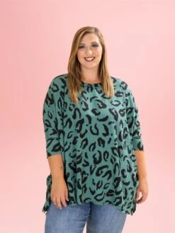 Raised Rib Green Leopard Easy Fit 3/4 Sleeve Top By DD Design | Reg-Plus -Discount Divas Shop 8db79834d19255d21e58ff2a6f9cc56a
