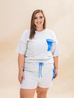 Short Sleeve Jacquard Stripe Top With Pocket | S-3XL Pair W/ Sku61963 -Discount Divas Shop 8de5c9b8391931cb42e5714f24bd8799