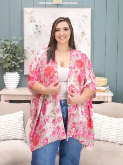 Floral Patterned Open Front Short Sleeve Cardigan | S - 3X