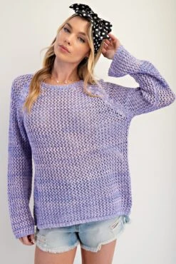 3/4 Sleeves Fishnet Knitted Multicolor Sweater | S-L Easel