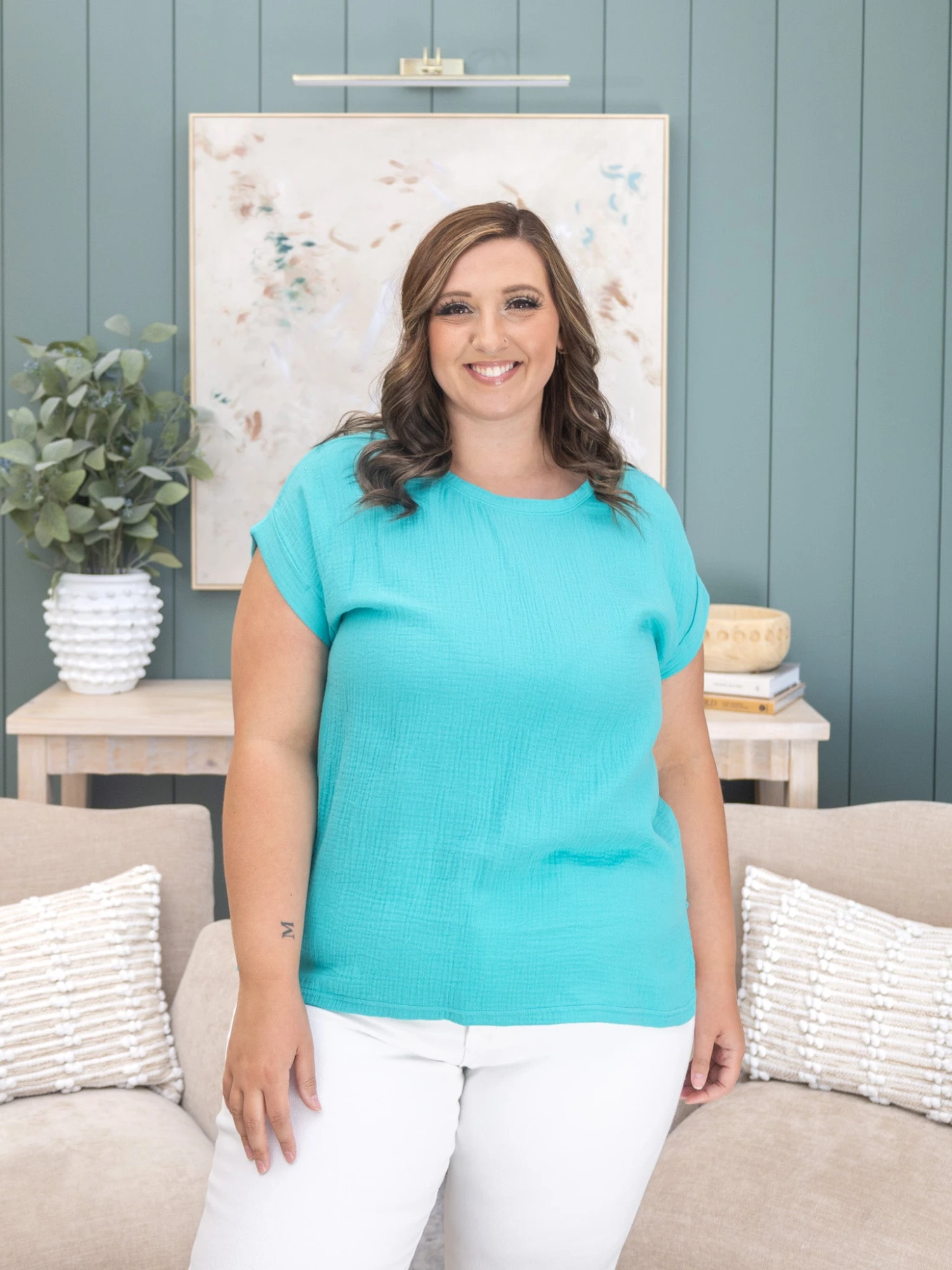 Zenana Double Gauze Round Neck Folded Short Sleeve Top | S-L *Final Sale* 3 Zenana Double Gauze Round Neck Folded Short Sleeve Top | S-L *Final Sale* - Image 3