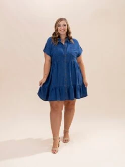 Collared Button Down Shirt Dress | S-3XL