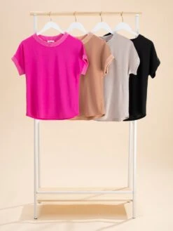 Solid Top W/ Solid Ribbed Neck & Sleeve | S-L