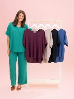 Short Sleeve V Neck Airflow Top W/ Pocket By DD Design | S-3XL Pair W/ Sku63858