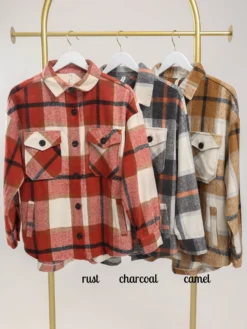 Zenana Oversized Long Sleeve Button Down Plaid Shacket W/ Pockets | S - L