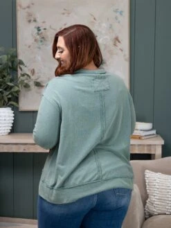 Long Sleeve V-Neck Mineral Washed Top | S-L Easel -Discount Divas Shop 901482b53c90bc10a5972b4f96e2ed2e
