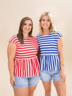 Drop Shoulder Woven Striped Top With Contrast Back Bow Tie | S-L Americana