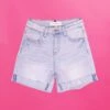 High Rise Cuffed Shorts- Light Wash | S-3X