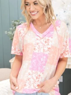 Short Sleeve V Neck Multi Floral Print Top | S-L -Discount Divas Shop 91ea9c00cb430b0a0287119f2e40d318