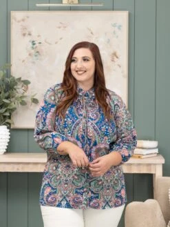 Paisley Print 3/4 Sleeve Button Down Shirt | S-3X -Discount Divas Shop 93154ee7ac307ae31ef6ead05a731f70