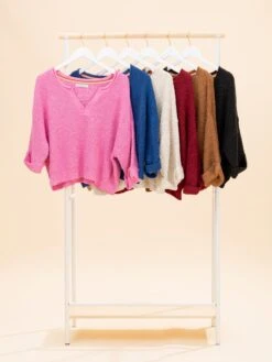 Zenana Front Slit Patch Folded Sleeve Pullover Sweater | S/M-L/XL