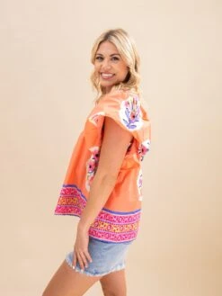 Floral Border Embroidered Blouse | S-2XL Bright & Bold -Discount Divas Shop 9357a858b78635edb38e91ed99458b30