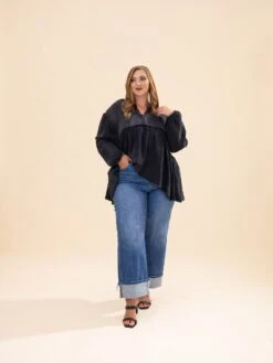 Washed Raw Edge Puff Sleeve Peplum Top | S-3XL -Discount Divas Shop 93799d010db35fb34c909bea6c11536c