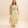 Multi Color Fruit Print Smocked Midi Dress | S-3X