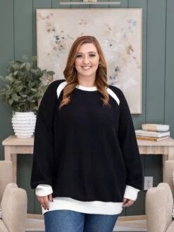 Color Contrast Round Neck Long Sleeve Knitted Sweater | S-3X -Discount Divas Shop 94bac96239553b84c70069789996ae20