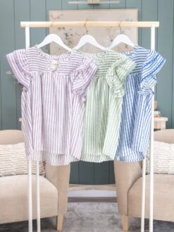 Flutter Sleeve Striped Smocked Blouse | S-2XL