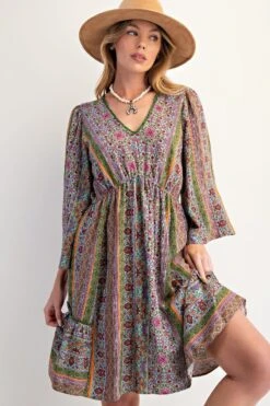 Bell Sleeve Printed Dress | S - L Easel