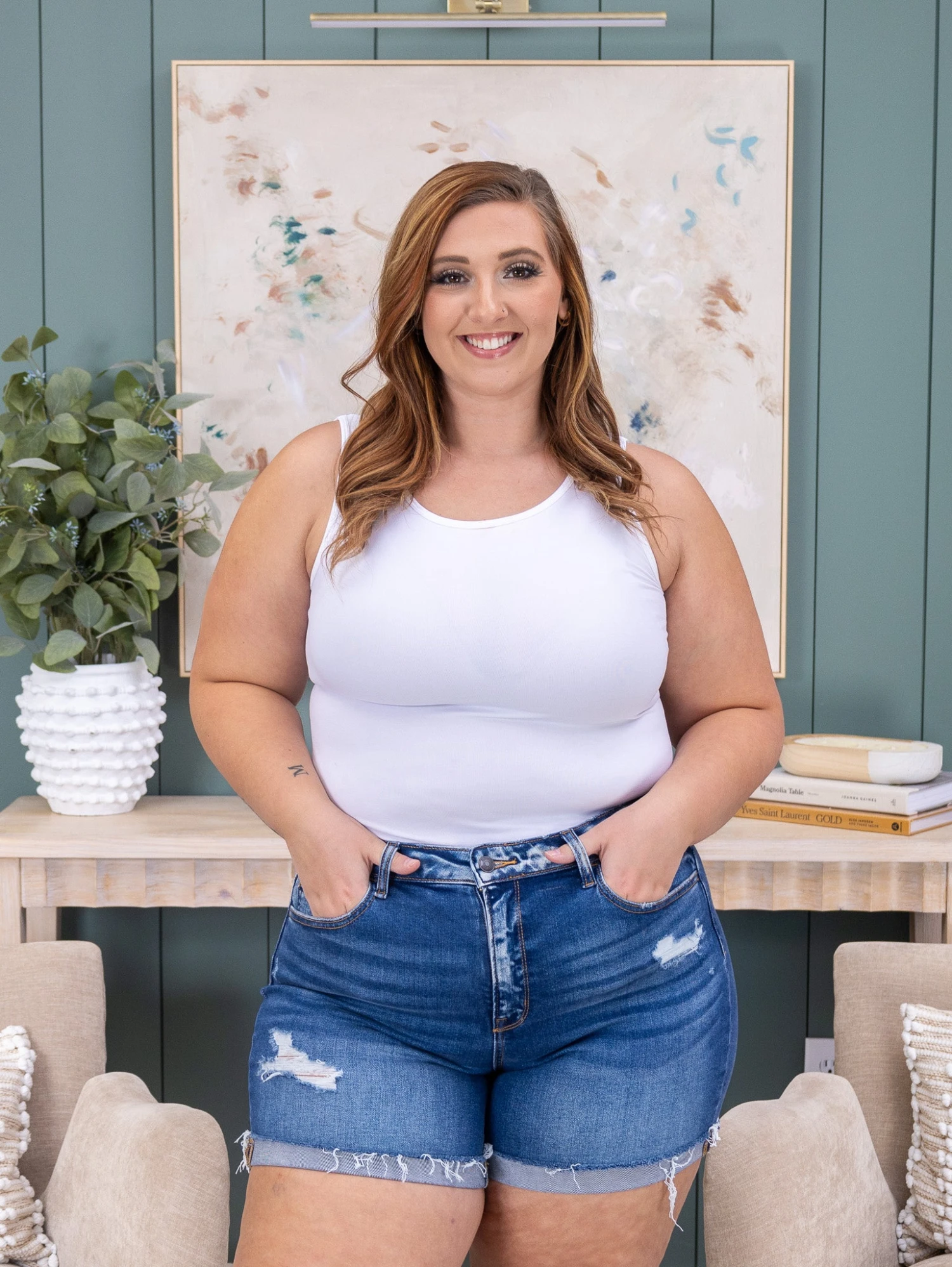 Zenana Distressed Cuffed Raw Hem Denim Shorts | S-3X 5 Zenana Distressed Cuffed Raw Hem Denim Shorts | S-3X - Image 5