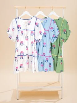 Embroidered Fabric Dress W/ Front Tie | S-2XL