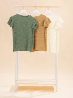 Cable Knitted Short Flutter Sleeve Sweater | S-3XL