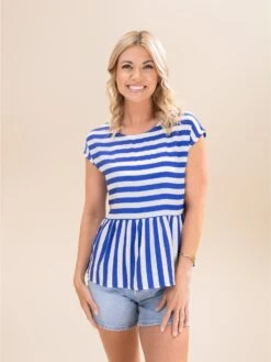 Drop Shoulder Woven Striped Top With Contrast Back Bow Tie | S-L Americana -Discount Divas Shop 98531dfc9d307ca74ce1dcb5cc0eab41