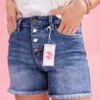 Diva Denim High Rise Expose Button Fray Hem Shorts | XS - 3X