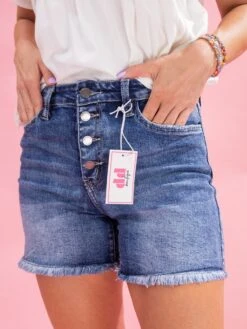 Diva Denim High Rise Expose Button Fray Hem Shorts | XS - 3X