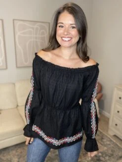 Embroidered Off Shoulder Long Sleeve Top | S - 3X