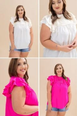 Ruffle Sleeve Pleated York Woven Top | S-2XL