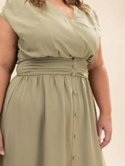 Solid Woven Cap Sleeve Button Down Midi Dress | S-3XL -Discount Divas Shop 99d718f8fe6477e249a8a95080415633