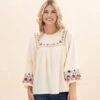 Long Sleeve Embroidered Cotton Gauze Tunic | S-3X