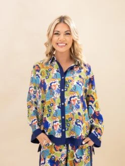 Conversational Printed Oversized Shirt | S-L Pair W/ Sku62789