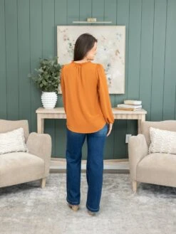 V-Neck With Ruffled Neck Detail Airflow Long Sleeve Top | S - 3XL -Discount Divas Shop 9a9316472613af17756c29d7371d5626