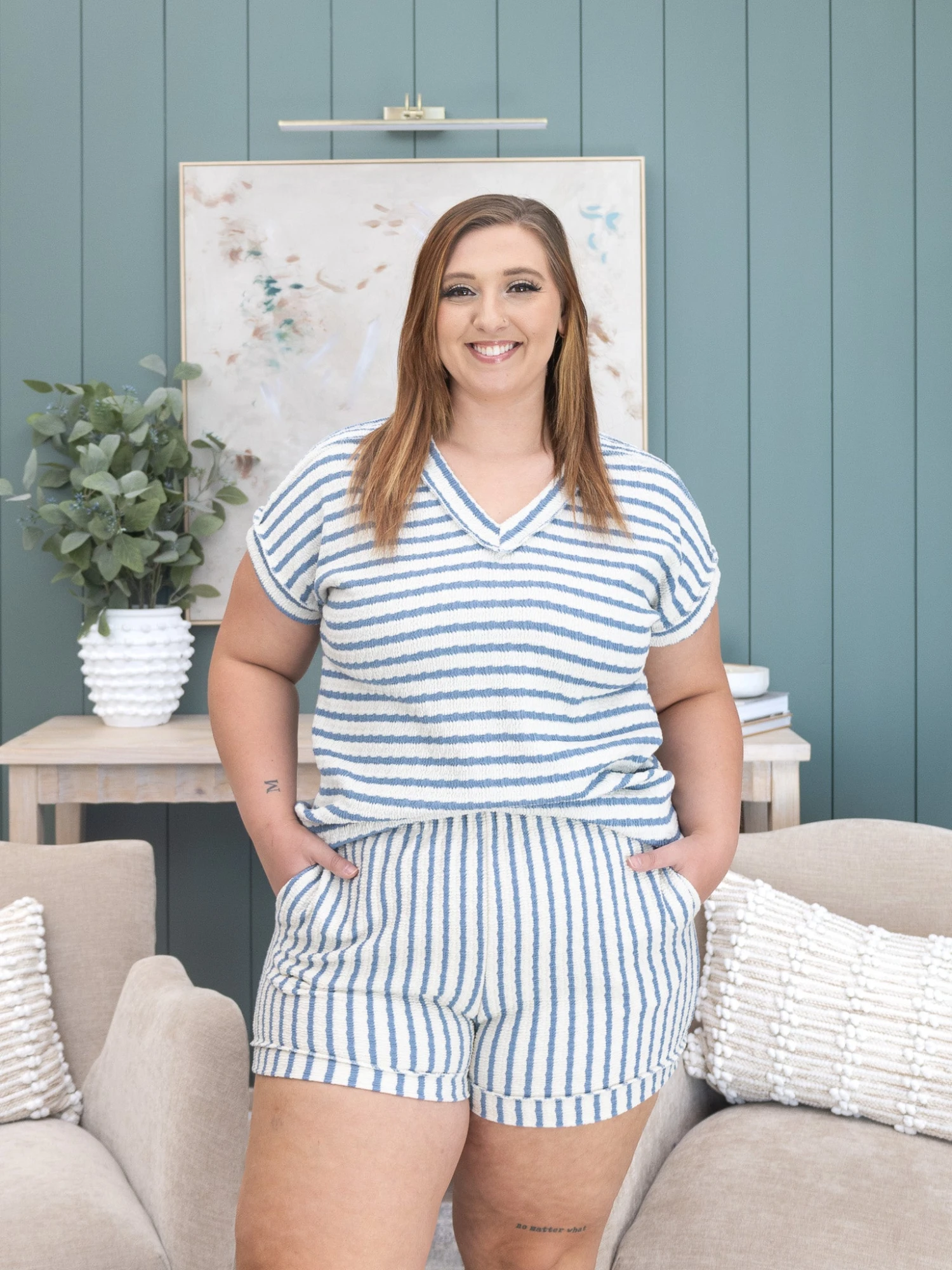 Stripe Shorts With Pockets | S - 3X Pair W/ Sku59513 2 Stripe Shorts With Pockets | S - 3X Pair W/ Sku59513 - Image 2