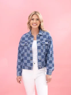 Checkered Patchwork Button Up Denim Jacket | S-2XL
