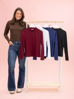 Long Sleeve Mock Neck Essential Top By DD Design | S-3XL